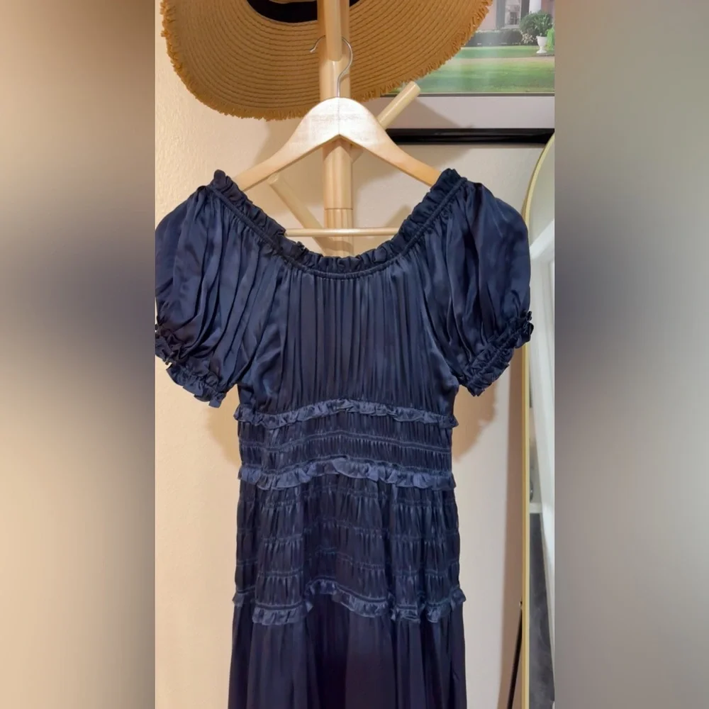 Doen Navy Blue Satin Midi Dress